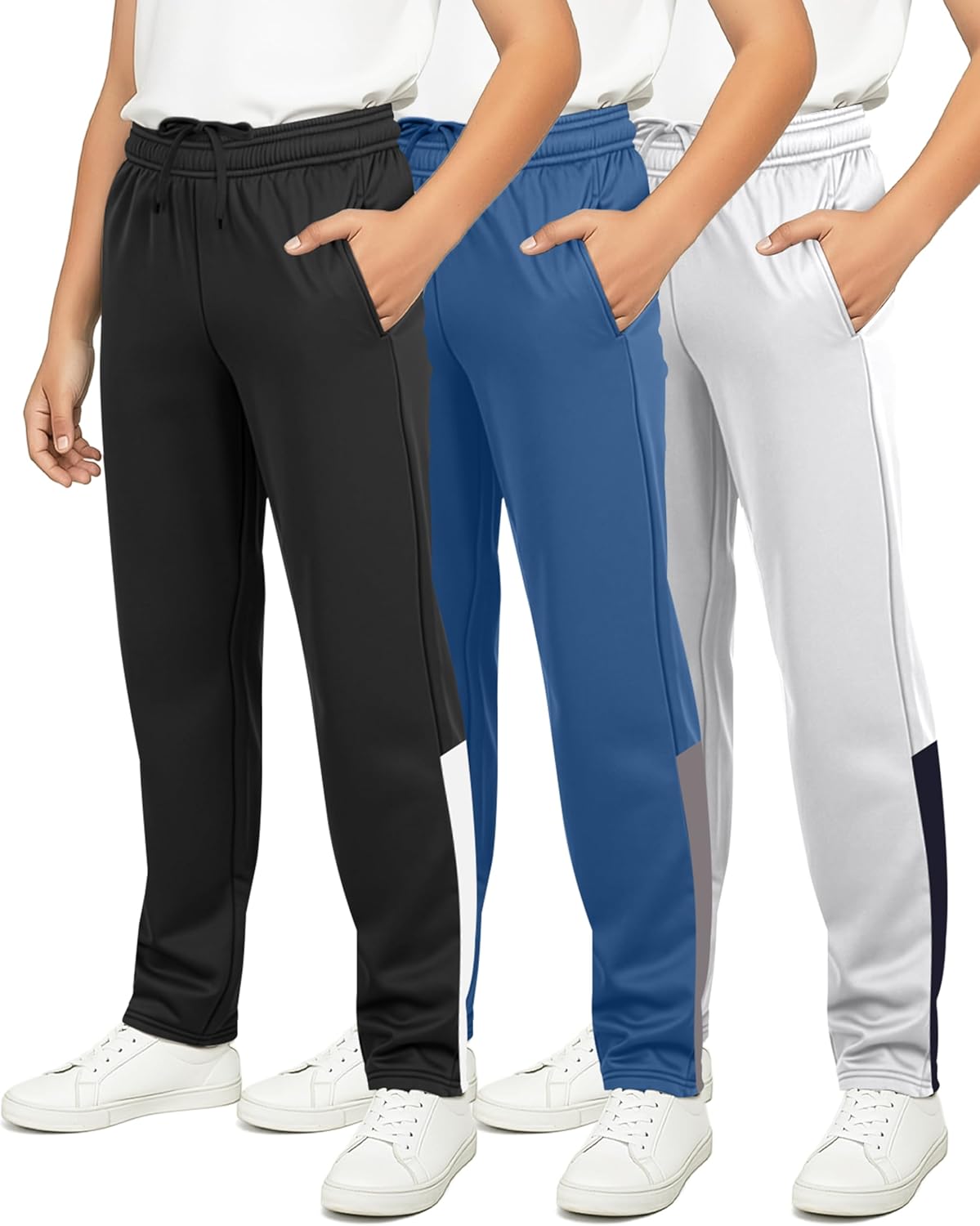 Real Essentials 3 Pack: Boys' Tricot Open Bottom Fleece-Lined Sweatpants with Pockets - Image 17