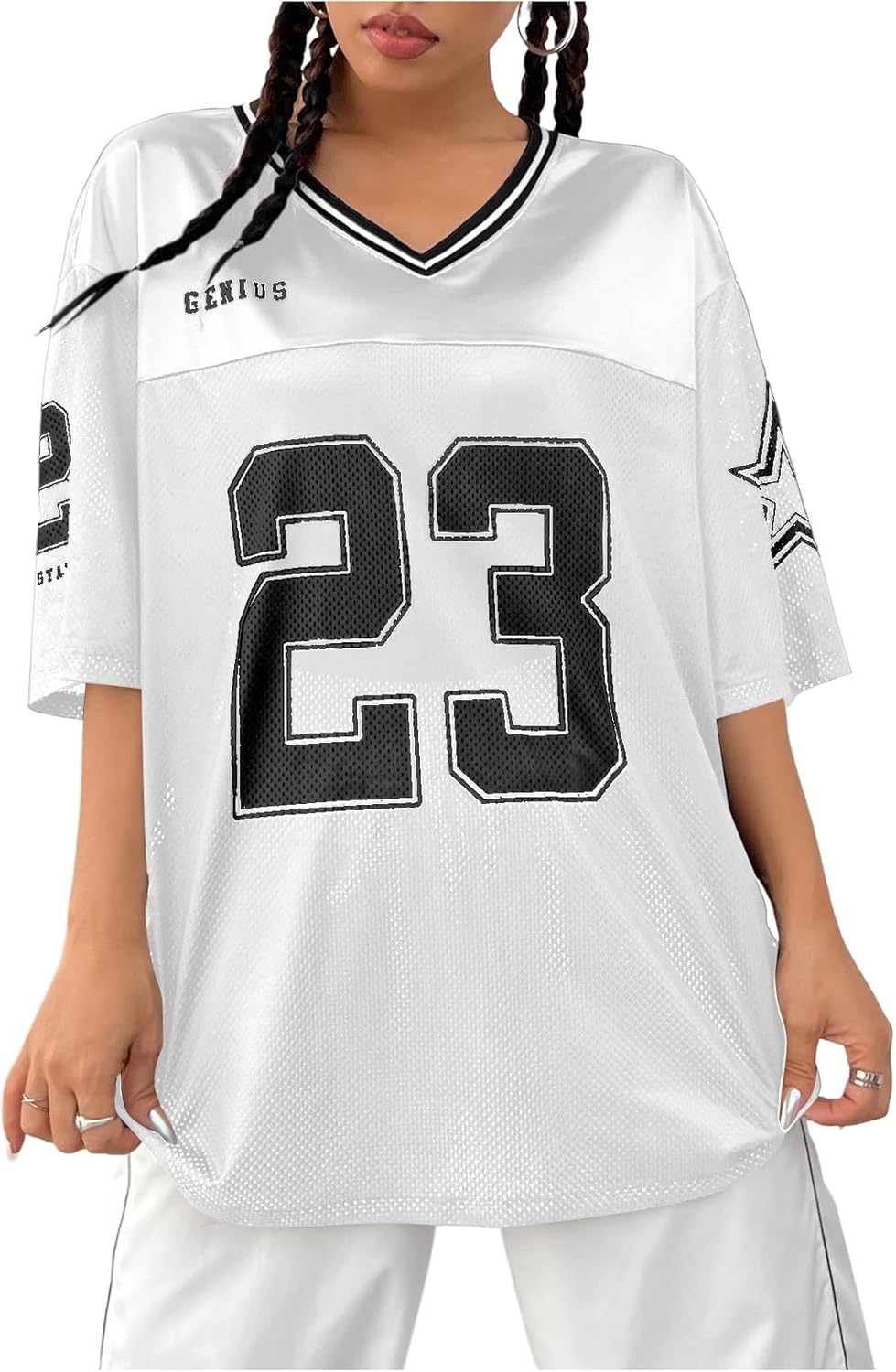 Verdusa Jersey Shirts for Women Y2K Graphic Tees Oversized Streetwear T Shirt V Neck Football Jersey - Image 19