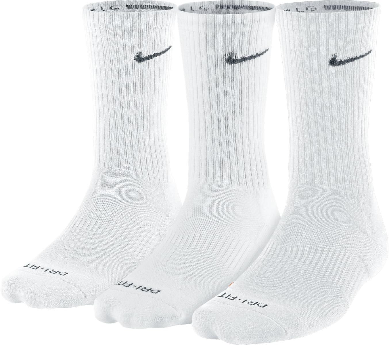 Nike Dri-FIT Cushion Crew Athletic Socks 3-Pack, White (M 6-8)