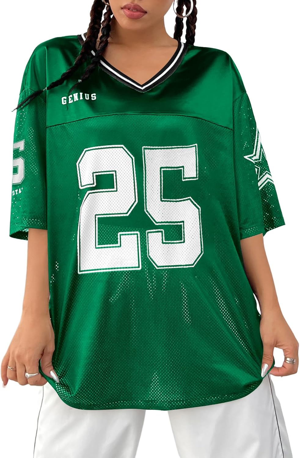 Verdusa Jersey Shirts for Women Y2K Graphic Tees Oversized Streetwear T Shirt V Neck Football Jersey - Image 9