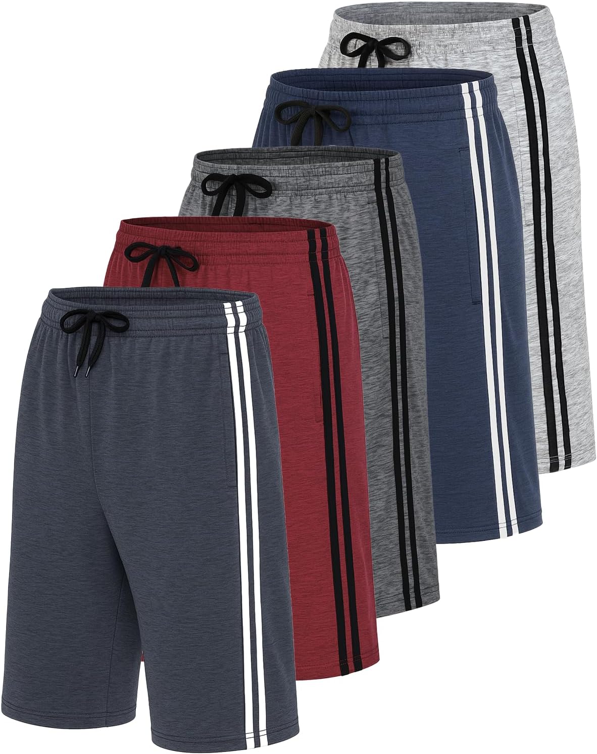Real Essentials Men’s 5 Pack: 9" Dry-Fit Shorts – Athletic Gym, Workout, Basketball, Running, Casual Lounge Active Pockets - Image 11