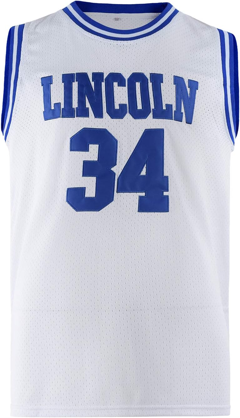 Mens Lincoln #34 Jesus Shuttlesworth High School Movie Basketball Jersey for Adult White/Blue - Image 7