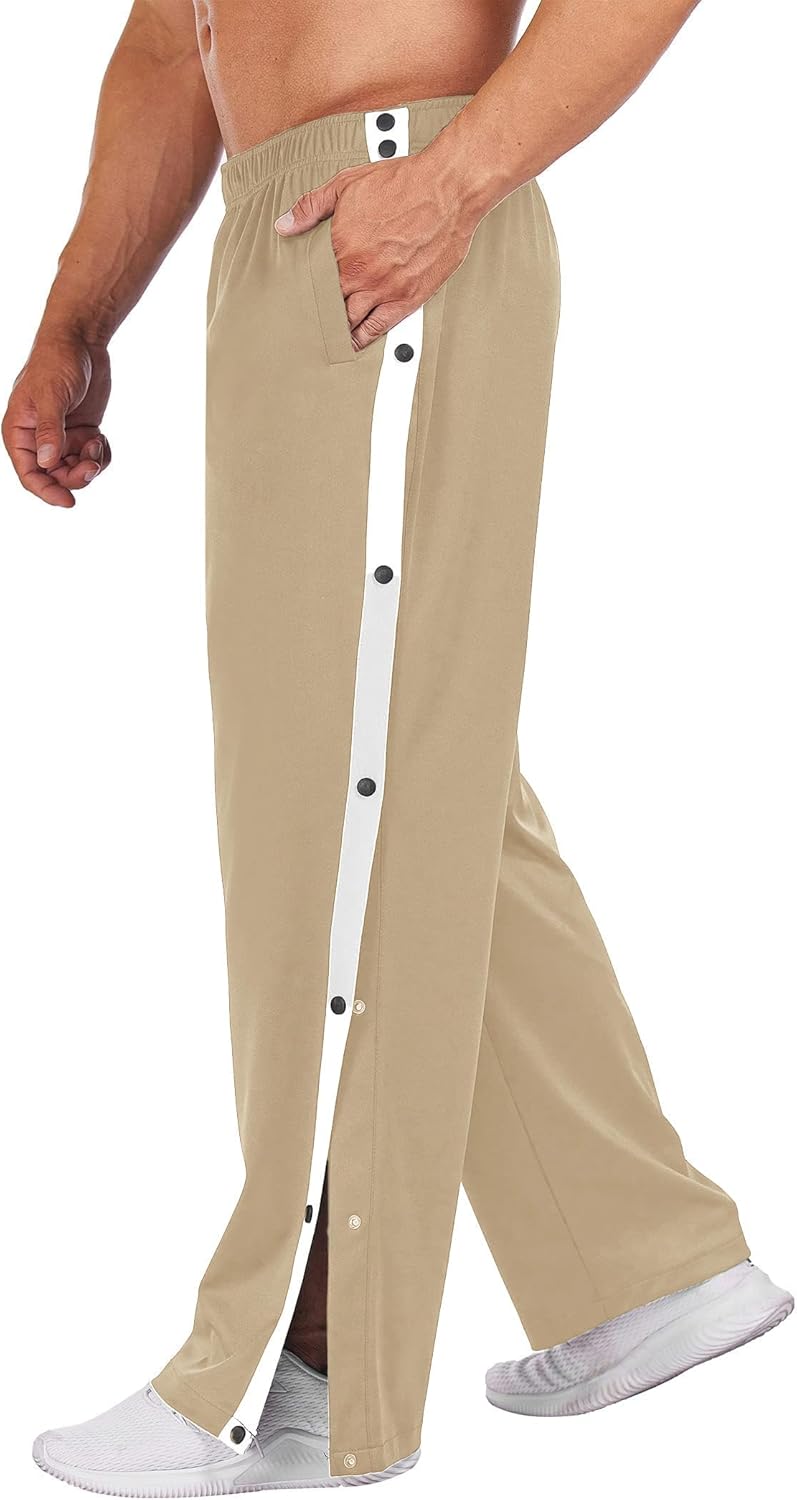 Deyeek Men's Tear Away Basketball Pants High Split Snap Button Casual Post-Surgery Sweatpants with Pockets - Image 13