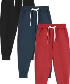 Resinta 3 Pack Toddler Boy Sweatpants Cotton Boys Athletic Joggers Pants Kids Sweats Pants with Pocket Workout Clothes