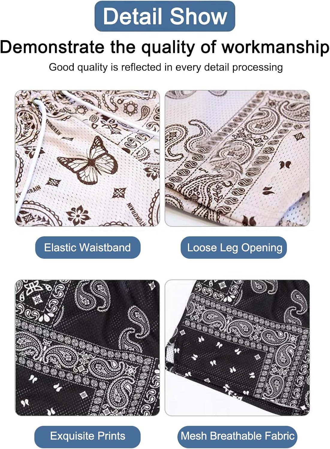 BOOMLEMON Mens Paisley Shorts Mesh Graphic Print Retro Casual Shorts Athletic Gym Basketball Running Short Pants - Image 6