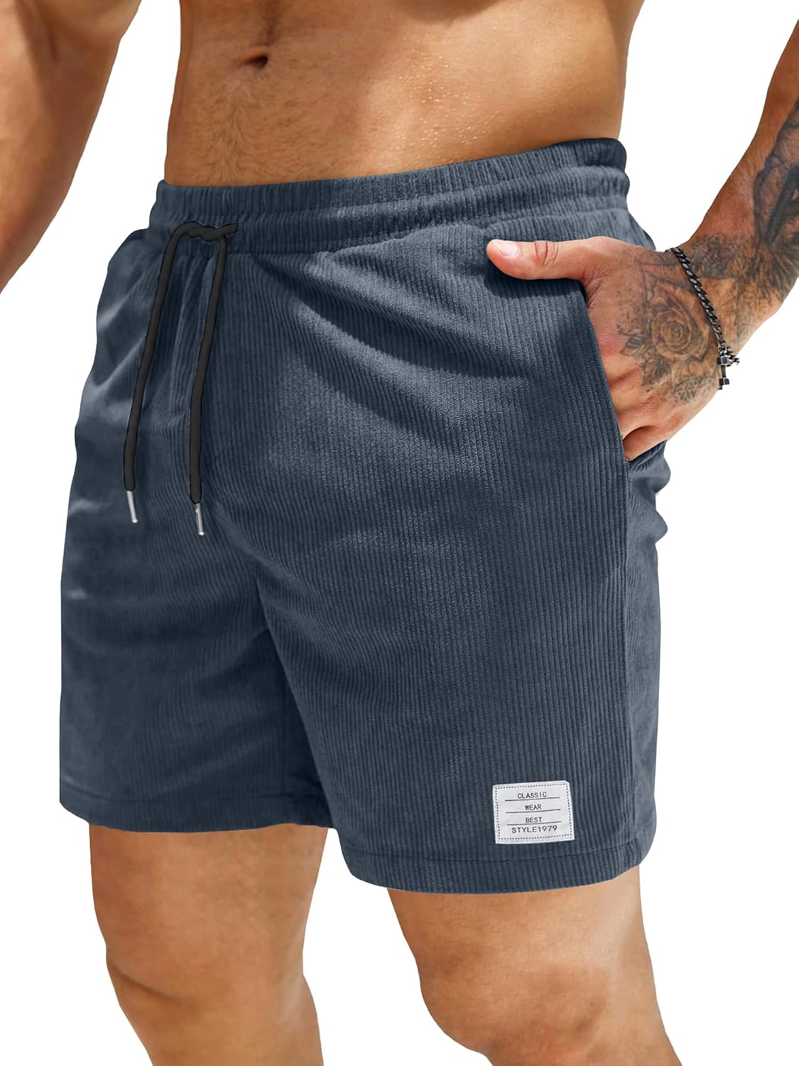 JMIERR Men's Corduroy Shorts Casual Elastic Waist Drawstring Lightweight Summer Beach Shorts - Image 9