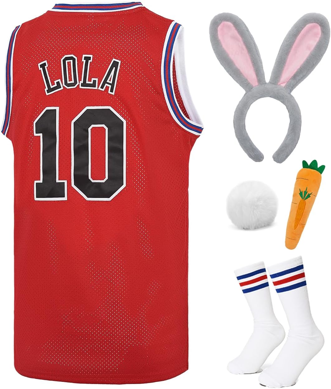 Mens Basketball Jersey #10 Lola / #1 Bugs Halloween Costumes Space 90S Movie Jersey White/Red/Black XS-XXL - Image 7