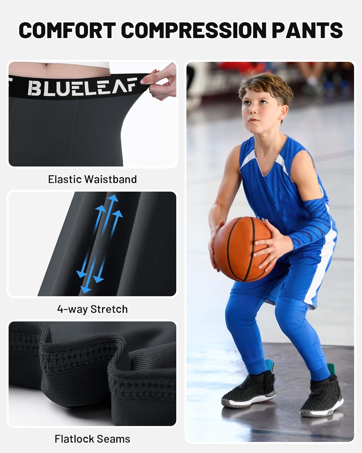 Blueleaf Boys Compression Leggings Youth Athletic Tights Basketball Pants Quick Dry Sports Base Layer for Football Baseball - Image 5