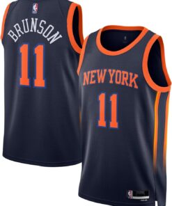 Jalen Brunson New York Knicks NBA Kids Youth 8-20 Navy Statement Edition Swingman Jersey