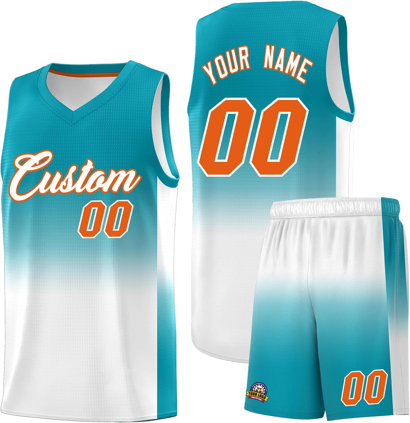 KXK Personalized Gradient Basketball Jersey Shorts Printed Team Jersey with Name Number for Men Youth Basketball Uniform