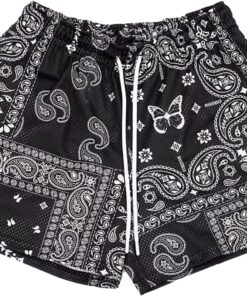 BOOMLEMON Mens Paisley Shorts Mesh Graphic Print Retro Casual Shorts Athletic Gym Basketball Running Short Pants