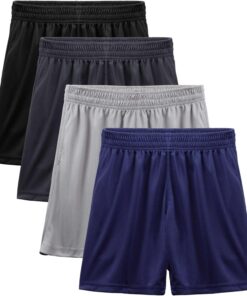 4-Pack Boy's Athletic Shorts Elastic Waistband Quick Dry Youth Basketball Shorts with Pockets (Ages 7-15)