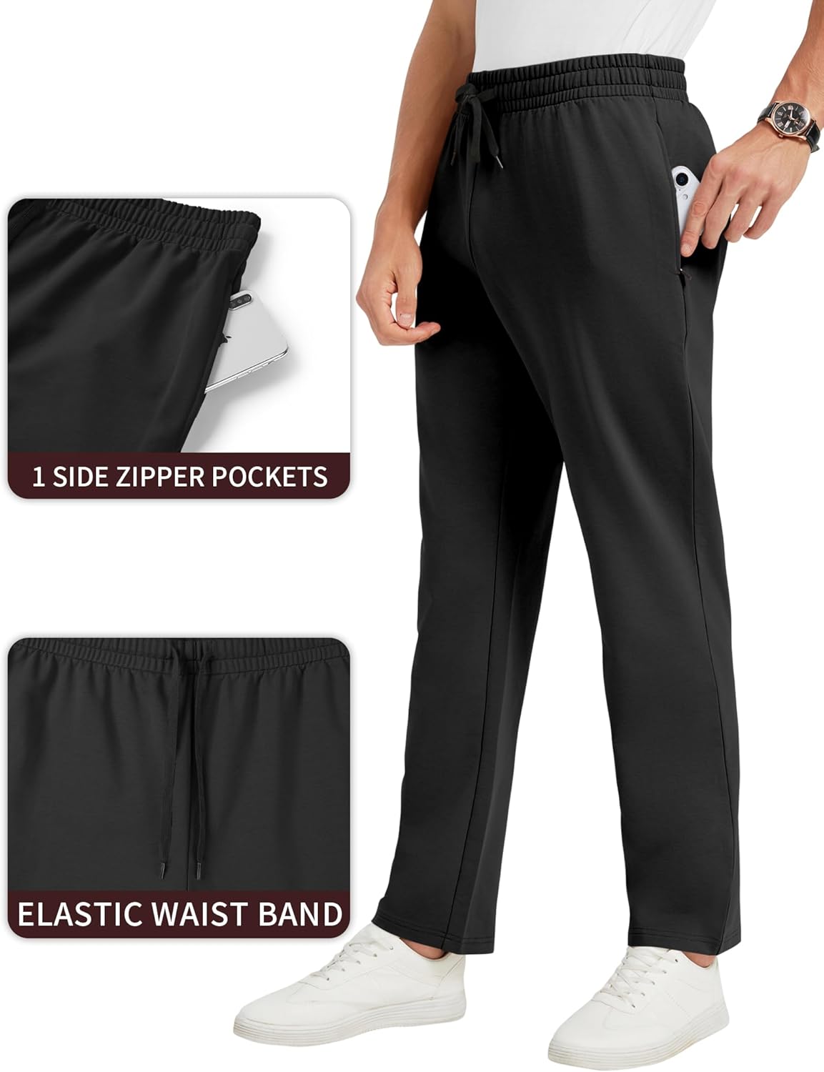 Idtswch 30/32/34/36/38/40 Long Inseam Mens Tall Sweatpants Open Bottom Joggers Athletic Yoga Pants with Pockets - Image 3
