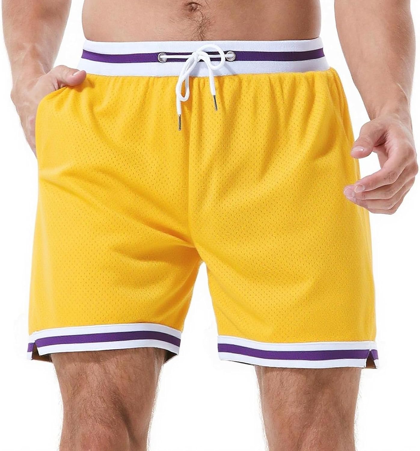 HEALONG Basketball Athletic Shorts Men - Mesh Gym Sports Workout Training Drawstring Retro Casual Fashion Short with Pockets - Image 14