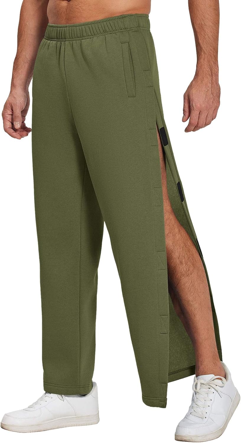Deyeek Mens Fleece Tear Away Pants Loose Fit Post Knee Replacement Surgery Pants Breakaway Sweatpants Side Snap with Pockets - Image 7