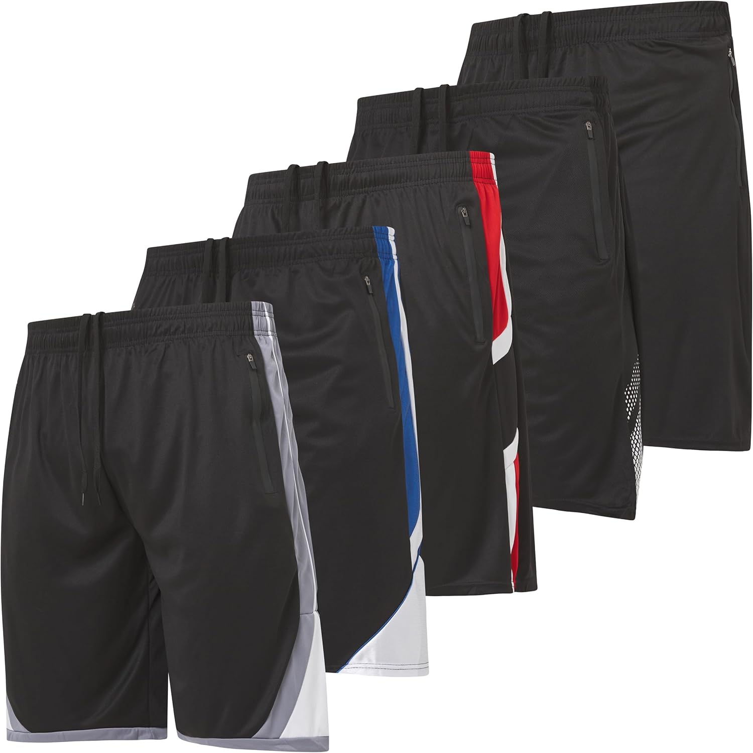 Ultra Performance Mens 5 Pack Athletic Running Shorts, Basketball Gym Workout Shorts for Men with Zippered Pockets - Image 7