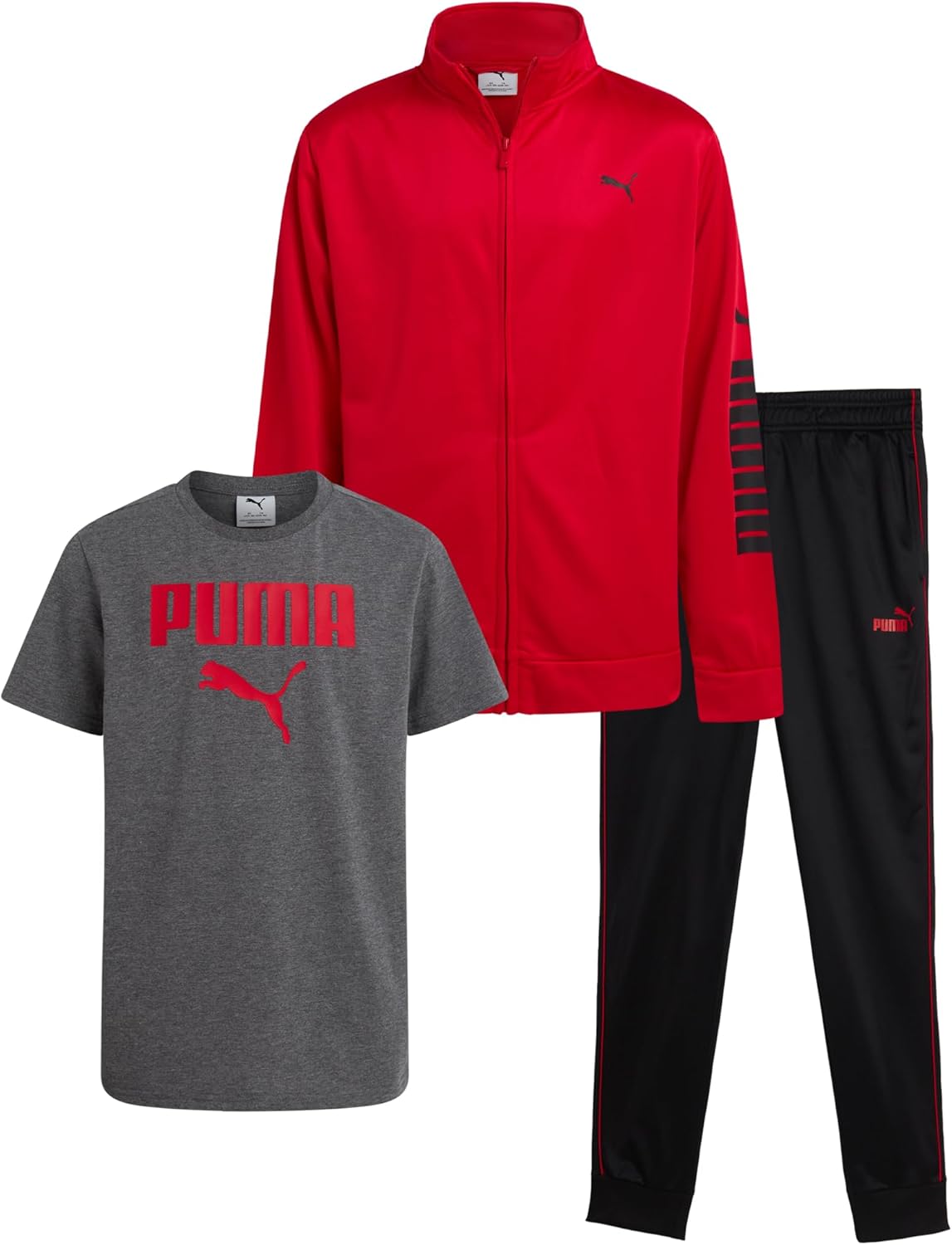 PUMA Boys Pants Set - 3 Piece Athletic T-Shirt, Zip Up Jacket, Jogger Pants - Boys Activewear Tricot Jogset (8-16) - Image 9