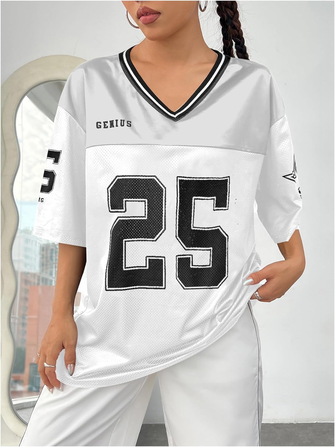Verdusa Jersey Shirts for Women Y2K Graphic Tees Oversized Streetwear T Shirt V Neck Football Jersey - Image 4
