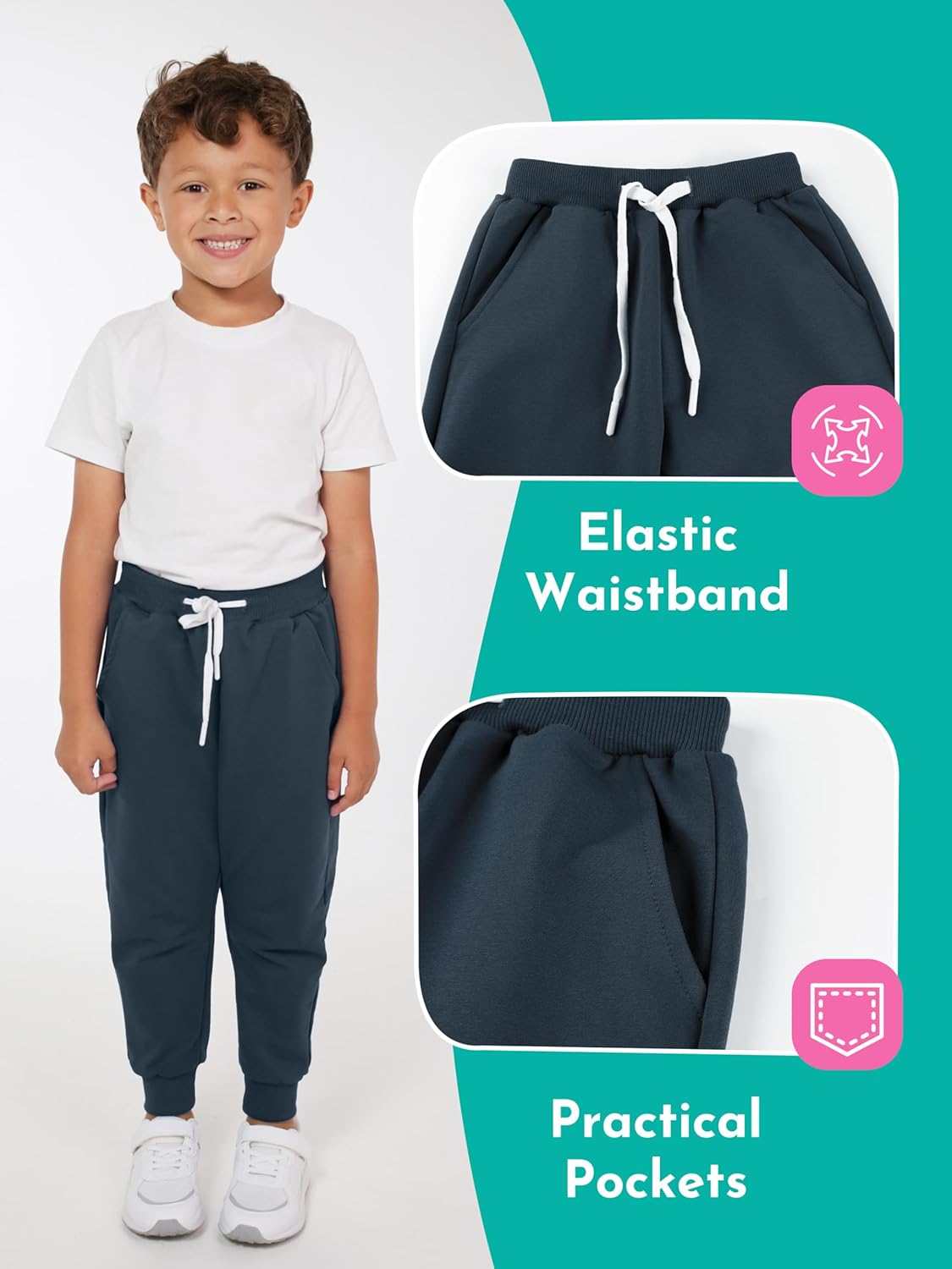 Resinta 3 Pack Toddler Boy Sweatpants Cotton Boys Athletic Joggers Pants Kids Sweats Pants with Pocket Workout Clothes - Image 3