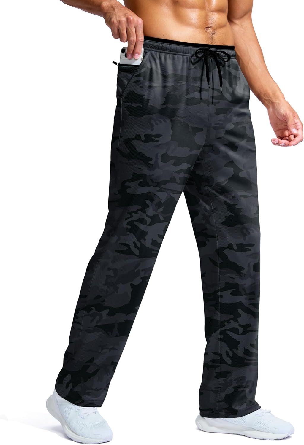 Pudolla Men's Lightweight Mesh Sweatpants Loose Fit Open Bottom Athletic Workout Gym Pants with Zipper Pockets - Image 12