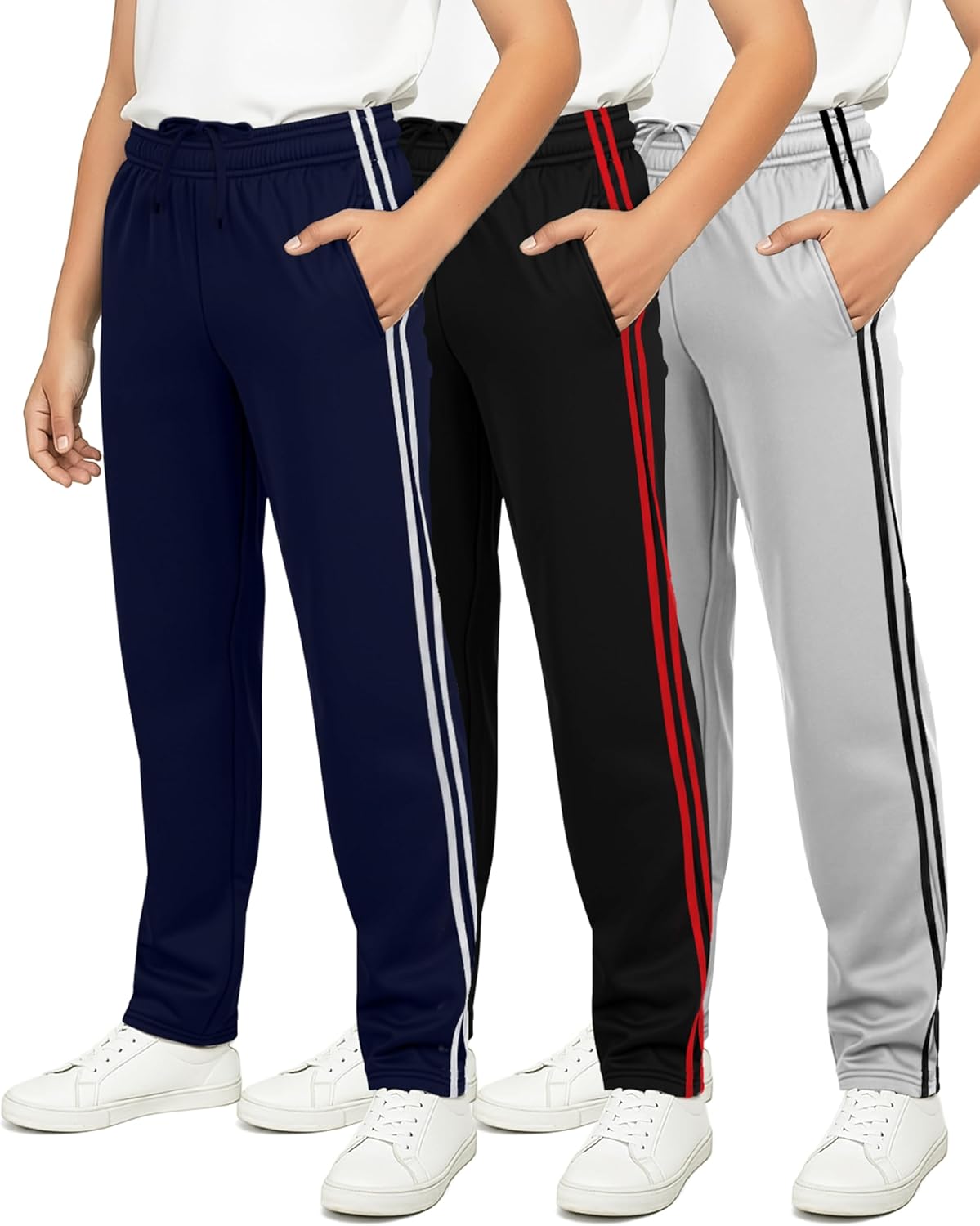 Real Essentials 3 Pack: Boys' Tricot Open Bottom Fleece-Lined Sweatpants with Pockets - Image 7