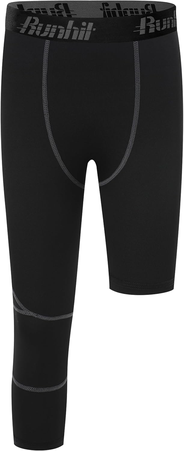 Runhit 3/4 One Leg Boys Compression Leggings,Athletic Tights Basketball Compression Pants,Youth Boys Base Layer Pants - Image 11