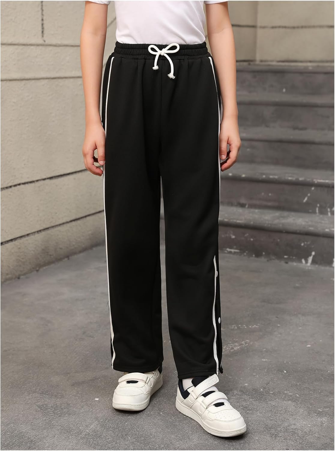 Boy's Striped Side Snap Wide Leg Sweatpants Bowknot Elastic Waist Sports Pants Trousers - Image 5