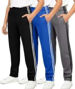 Real Essentials 3 Pack: Boys' Tricot Open Bottom Fleece-Lined Sweatpants with Pockets