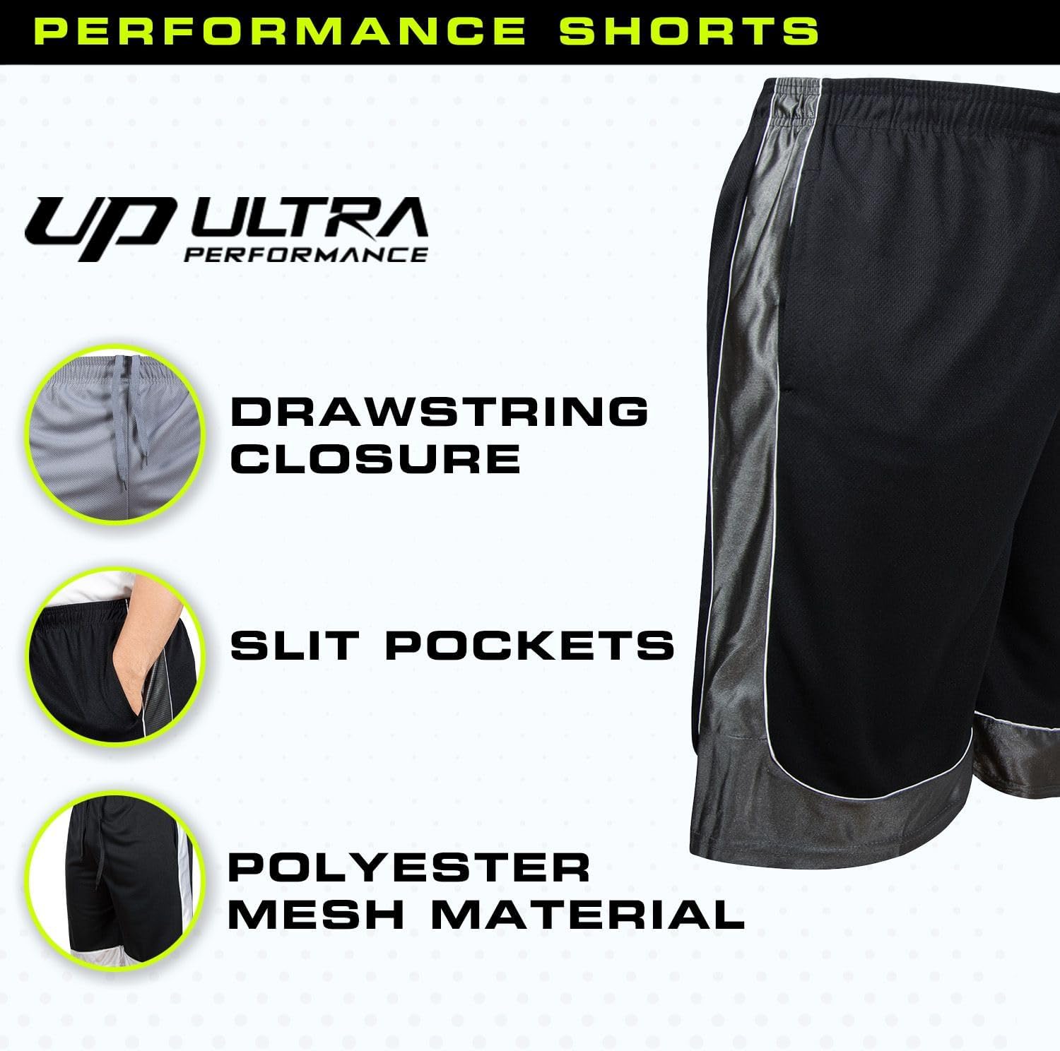 Ultra Performance 5 Pack Mens Shorts, Athletic Gym Shorts Workout Basketball Shorts for Men, SM - 5X - Image 5
