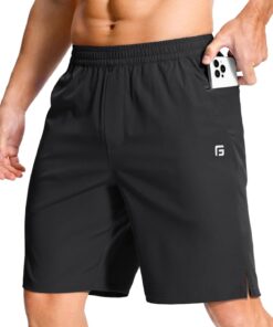 GGJ Men's Lightweight Athletic Shorts with Zipper Pockets 7"/5"/9" Gym Workout Running Quick Dry Tennis Shorts for Men