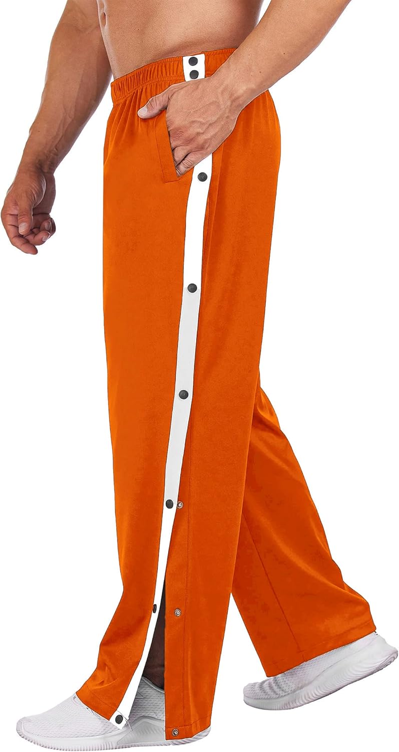 Deyeek Men's Tear Away Basketball Pants High Split Snap Button Casual Post-Surgery Sweatpants with Pockets - Image 20