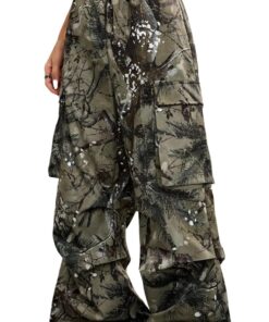 SOLY HUX Girl's Cargo Pants Camo Print Elastic Waist Straight Leg Baggy Streetwear Pants with Pockets