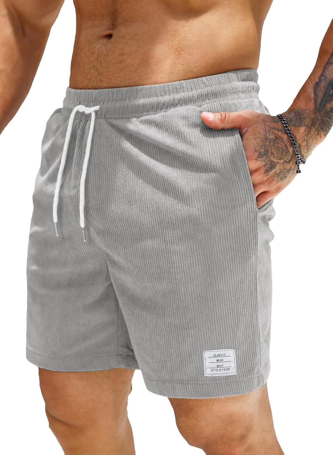 JMIERR Men's Corduroy Shorts Casual Elastic Waist Drawstring Lightweight Summer Beach Shorts - Image 17