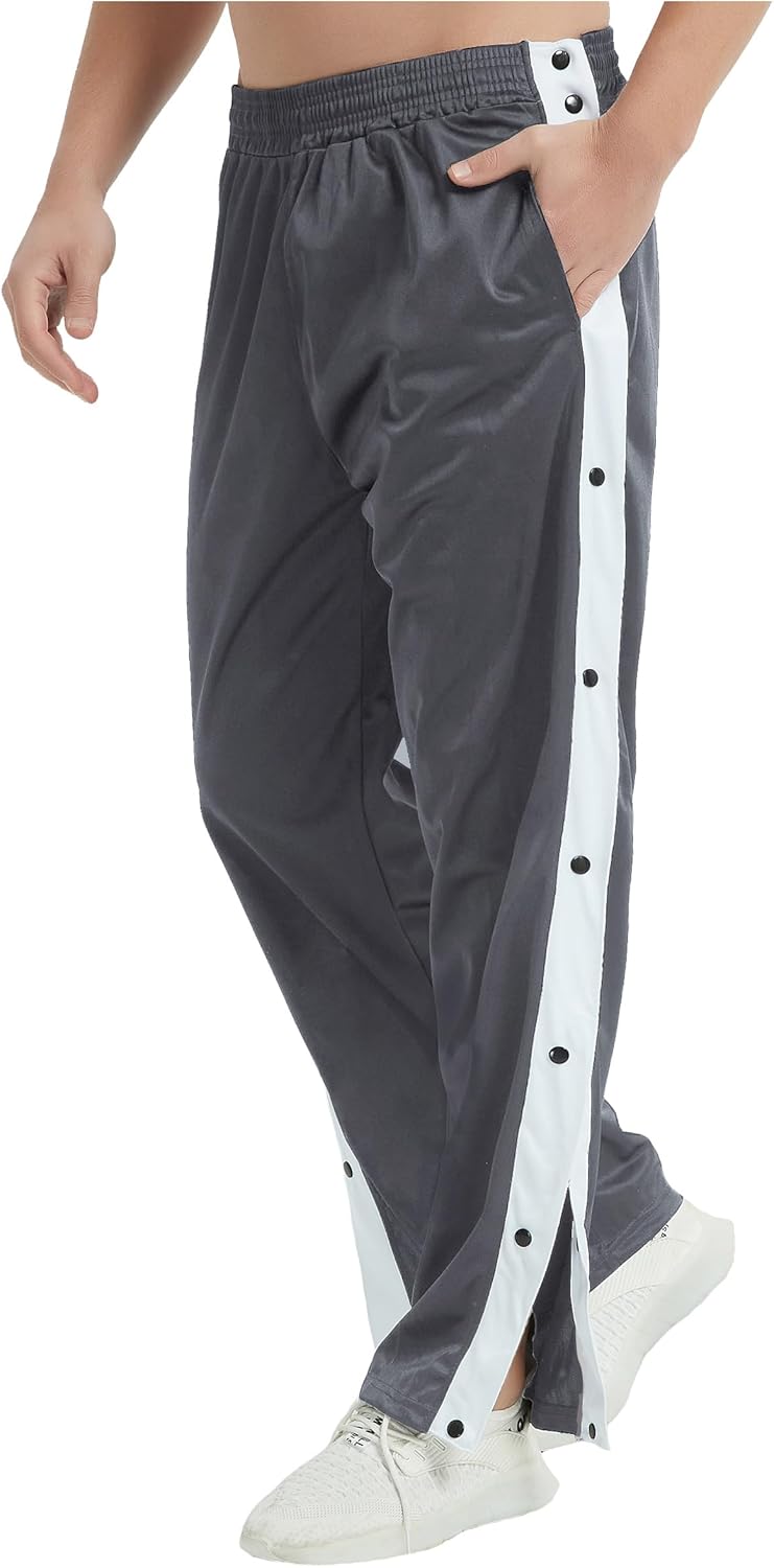 THWEI Mens Tear Away Basketball Pants Casual High Split Snap Button Post Surgery Sweatpants - Image 7