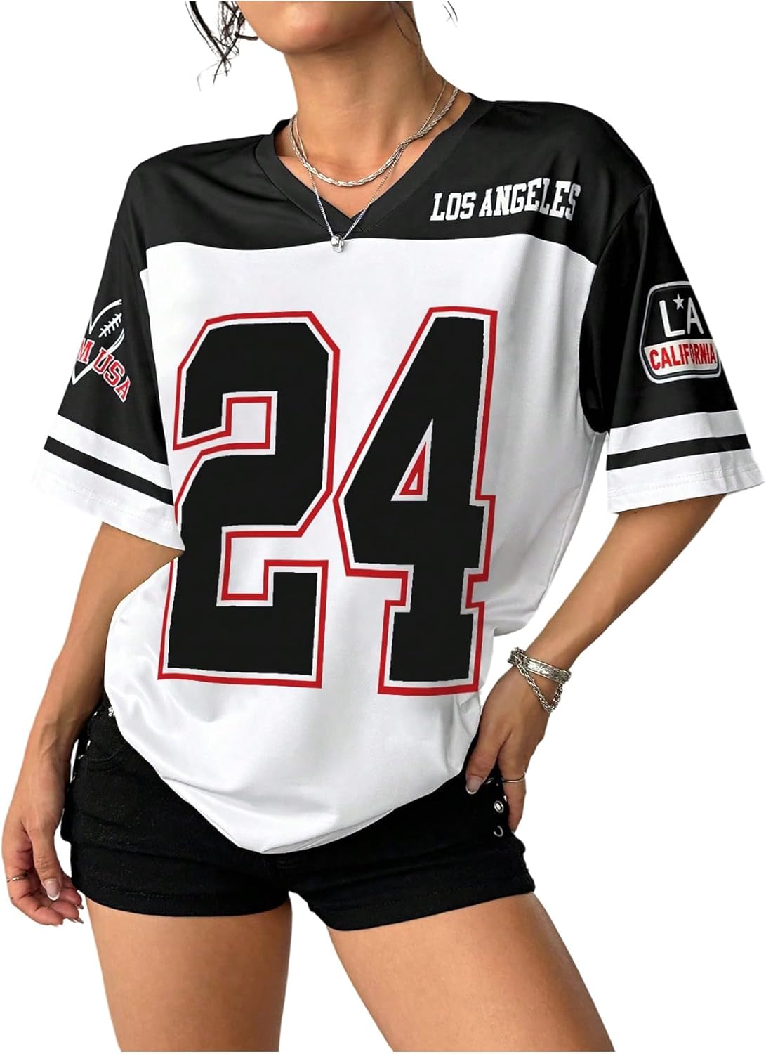 Floerns Women's Camo Print Team Sports T Shirts V Neck Basketball Jersey Tee Shirts - Image 10