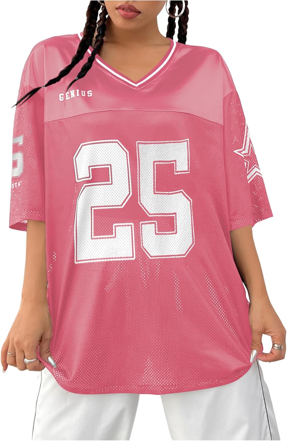 Verdusa Jersey Shirts for Women Y2K Graphic Tees Oversized Streetwear T Shirt V Neck Football Jersey - Image 11