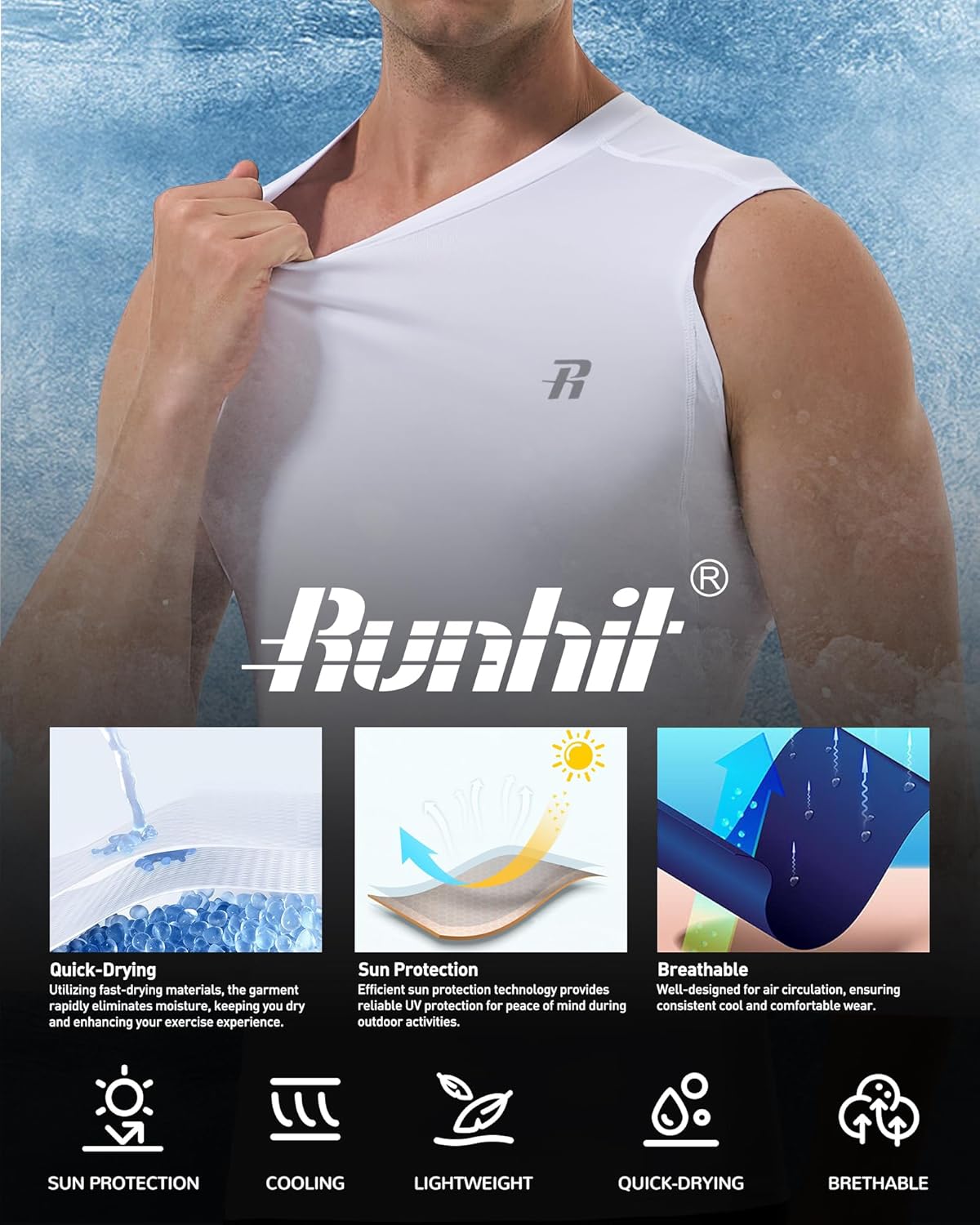 Runhit Sleeveless Compression Shirt Men Tank Top Athletic Muscle Shirts for Men - Image 5