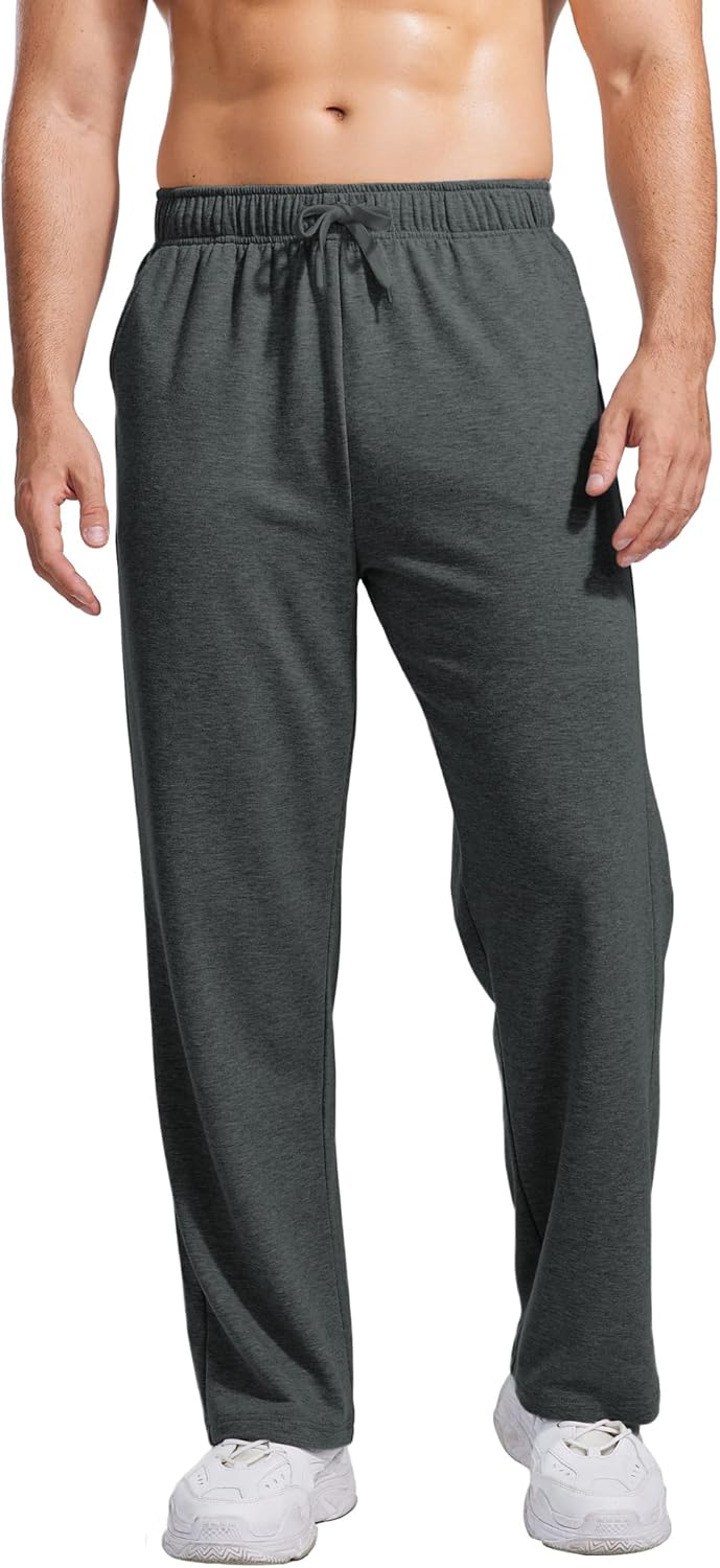 PINSPARK Men's Sweatpants Open Bottom Athletic Jogger Sweatpants Uncuffed Baggy Sweat Pants Cotton Lounge Pants with Pockets - Image 8