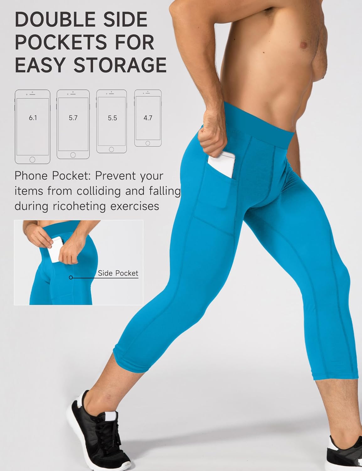 SPVISE Men's 3/4 Compression Pants Athletic Capri Leggings Dry Fit Running Tights with Pocket Basketball Sports Gym Baselayer - Image 5