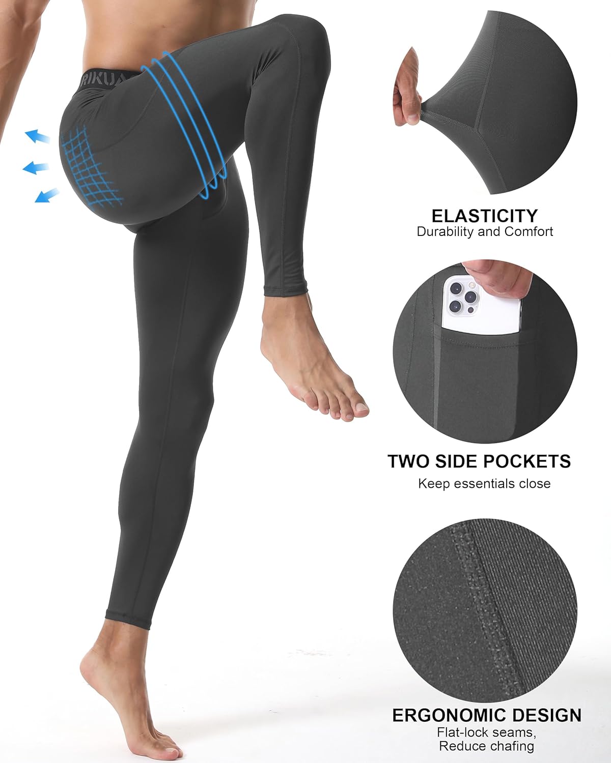 Men’s Compression Pants Running Leggings Athletic Base Layer Workout Tights with Pockets for Sports Basketball - Image 4