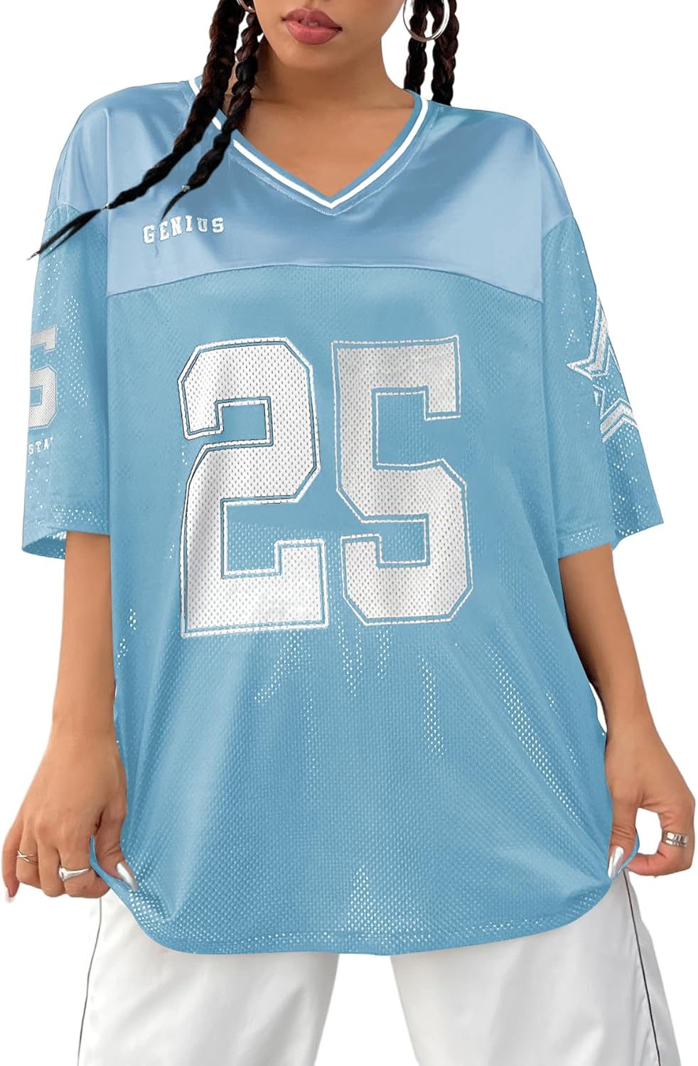 Verdusa Jersey Shirts for Women Y2K Graphic Tees Oversized Streetwear T Shirt V Neck Football Jersey - Image 18