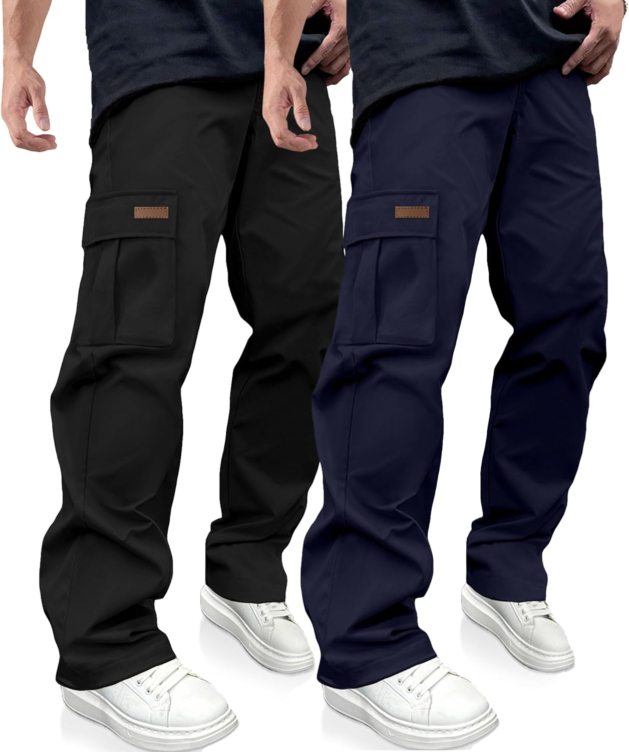 PLEPAN Men's Casual Cargo Pants Drawstring Hiking Pants Workout Tactical Joggers Sweatpants for Men - Image 9