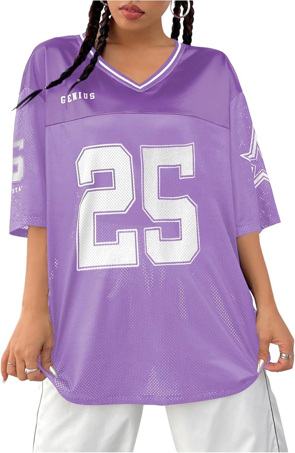 Verdusa Jersey Shirts for Women Y2K Graphic Tees Oversized Streetwear T Shirt V Neck Football Jersey - Image 12