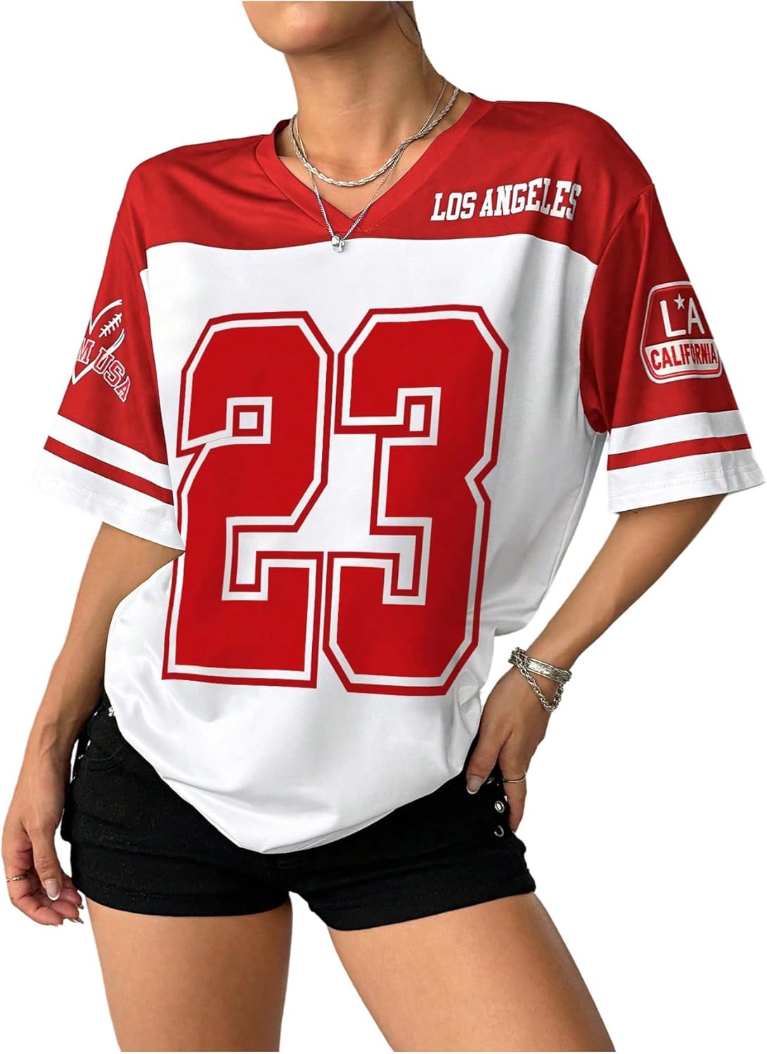 Floerns Women's Camo Print Team Sports T Shirts V Neck Basketball Jersey Tee Shirts - Image 9