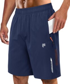 Men's Athletic Running Shorts with Zipper Pockets Quick Dry Drawstring 7" Gym Shorts for Basketball Workout Jogging