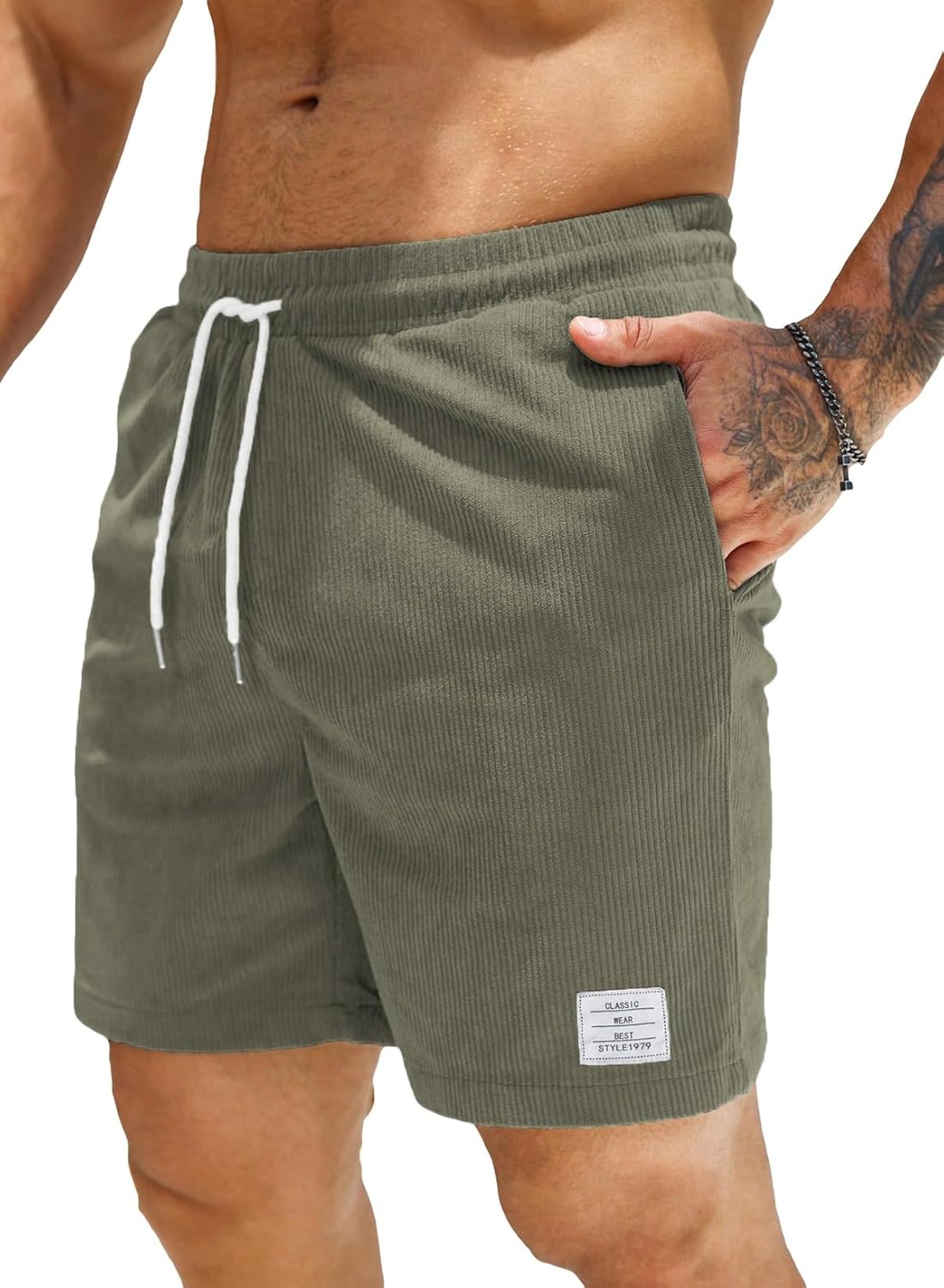 JMIERR Men's Corduroy Shorts Casual Elastic Waist Drawstring Lightweight Summer Beach Shorts - Image 28
