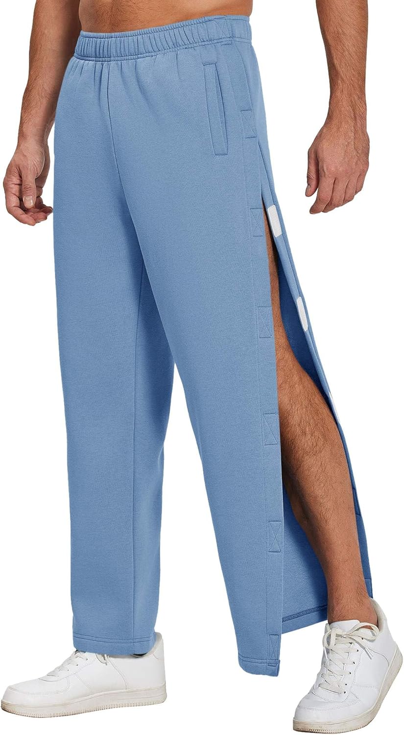 Deyeek Mens Fleece Tear Away Pants Loose Fit Post Knee Replacement Surgery Pants Breakaway Sweatpants Side Snap with Pockets - Image 9