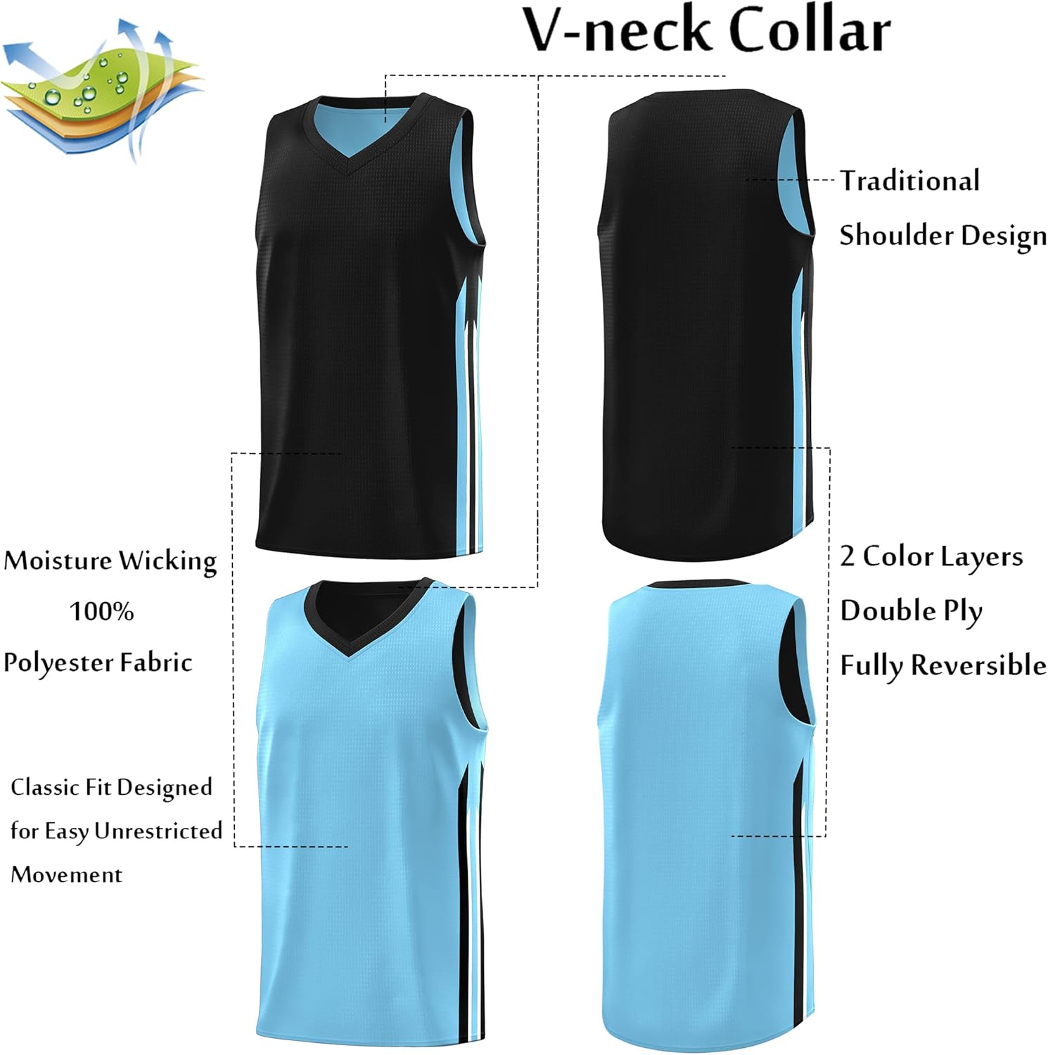 KXK Youth Reversible Basketball Jersey Shirts,Fashion Blank Basketball Jerseys for Kids - Image 3