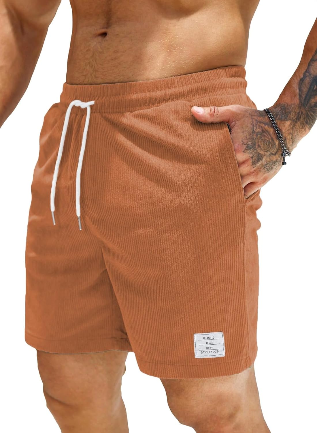 JMIERR Men's Corduroy Shorts Casual Elastic Waist Drawstring Lightweight Summer Beach Shorts - Image 26