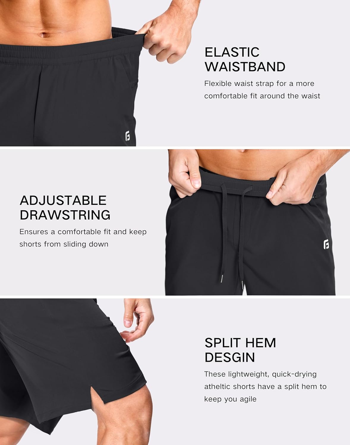 GGJ Men's Lightweight Athletic Shorts with Zipper Pockets 7"/5"/9" Gym Workout Running Quick Dry Tennis Shorts for Men - Image 6